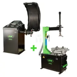 PACK DESMONTADORA DE PNEUS SEMIAUTOMÁTICA + MÁQUINA CALIBRAR RODAS DIGITAL JBM